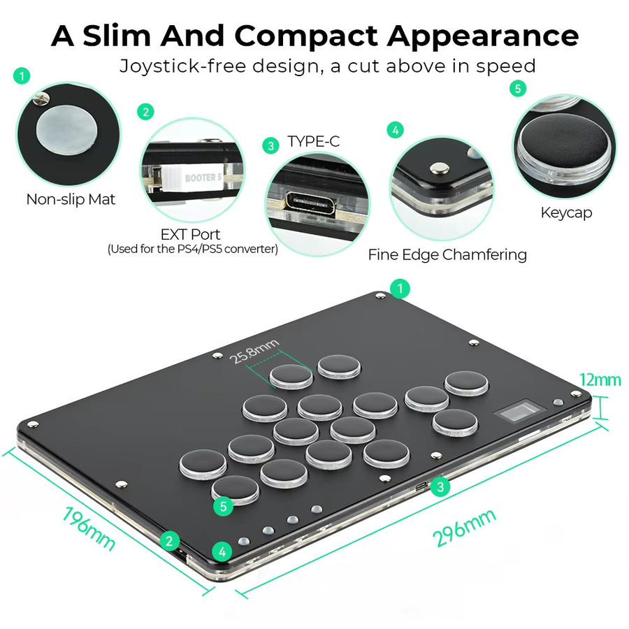 Haute42 T16 Stickloser Hitbox-Controller in Schwarz für PC, PS4, PS5 und Nintendo Switch - Bild 4