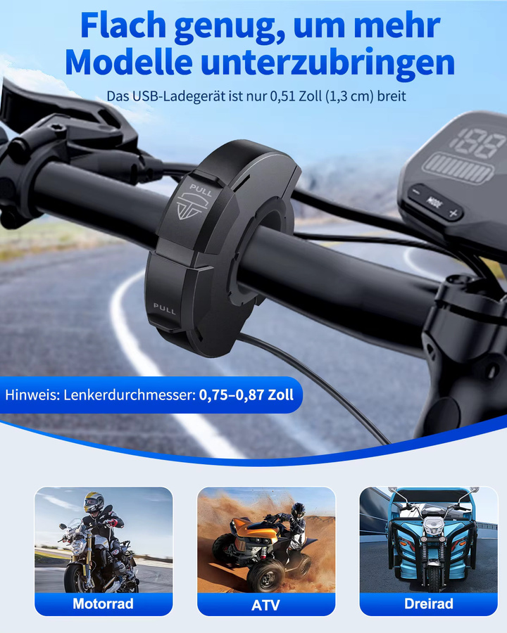 Extractme QC3.0 Motorrad USB-Schnellladegerät mit 30W Typ-C Anschluss, Wasserdichte Steckdose in Schwarz - Bild 3