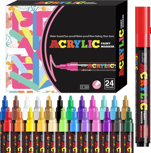 Farbiges Acryl-Marker-Set mit mittlerer Spitze 2-3mm für Steinmalerei und Dekorationen in Multicolour - Bild 1