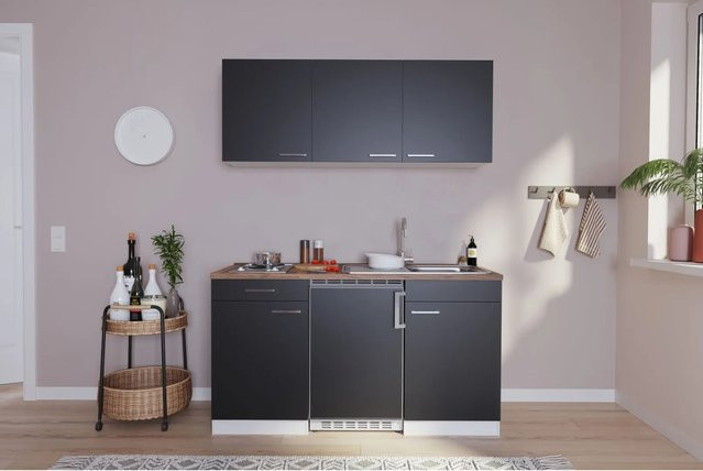 Respekta Singleküche Luis Modern in Schwarz mit E-Geräten, Breite: 150 cm, Tiefe: 60 cm, Höhe: 199 cm - Bild 1