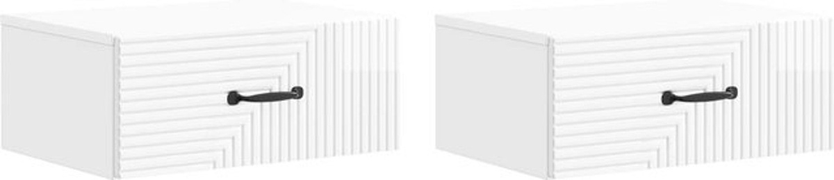 Set aus 2 wandmontierten Nachttischen von vidaXL in Weiß, modern und minimalistisch aus Holzwerkstoff, B: 49 cm, H: 34,5 cm, T: 20 cm - Bild 1