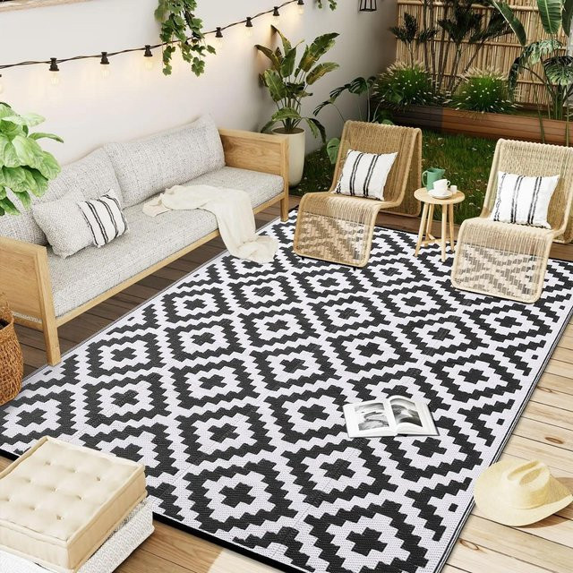 Karpetti Outdoor Teppich mit geometrischem Design, wasserdicht und rutschfest, schwarz, B/H: 60 x 40 cm - Bild 1