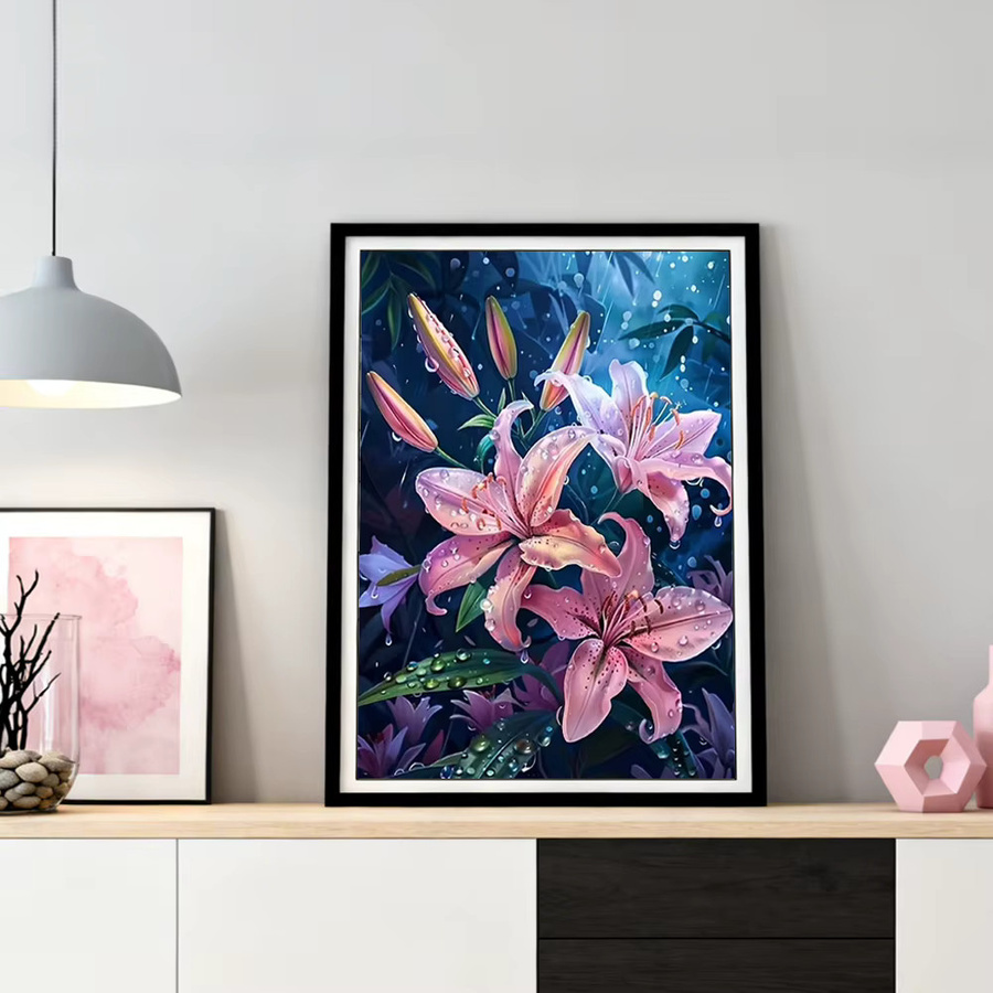 HUACAN Diamond Painting Lilien-Blumenbild mit runden Steinen in Multicolour, florale Wanddekoration für dein Zuhause, B/H: 30,0 x 20,0 cm - Bild 3