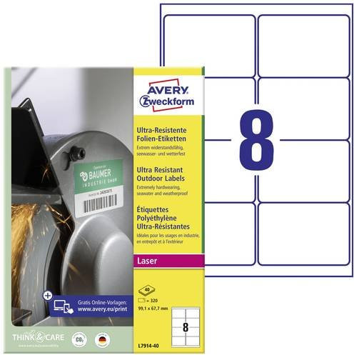 Avery Zweckform Folien-Etiketten L7914-40 Weiß, Polyethylen, 40 Stück, Breite: 9,91 cm, Höhe: 6,77 cm - Bild 1