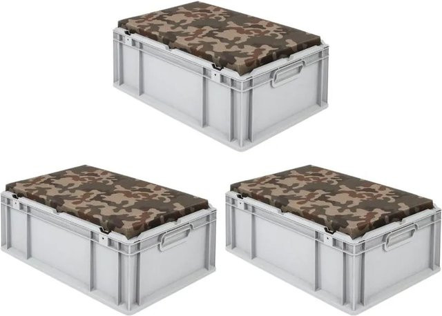 PROREGAL SparSet 3 x Eurobox NextGen Seat Box Camouflage, Farbe: Grau, H x B x T: 26,5 x 40 x 60 cm, 44 Liter, geschlossene Eurobehälter aus Kunststoff - Bild 1