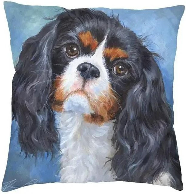 Cavalier King Charles Spaniel Kissenbezug Spring Symphony in Weiß und Blau, B/H: 50 x 50 cm - Bild 1