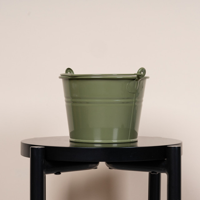 Blumentopf Eimer aus Metall von BLUME2000 in Grün im Nostalgie-Design für den Außenbereich - Bild 1