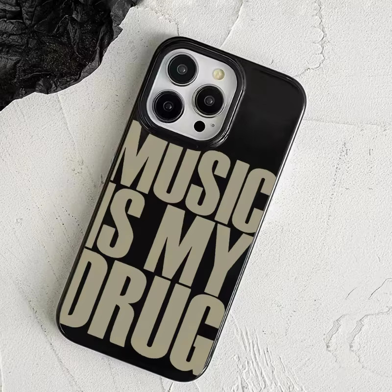 Ins Black MUSIC IS MY DRUG Handyhülle für iPhone 11/12/13/14/15/16 Pro Max in Schwarz - Bild 2