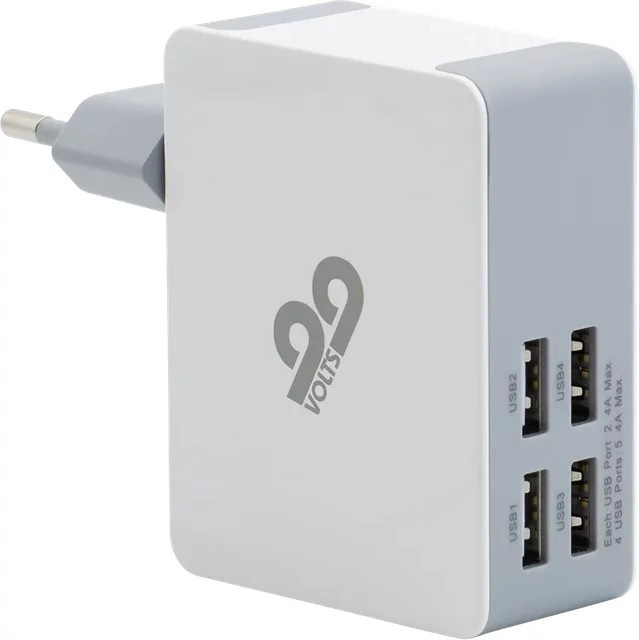 99VOLTS USB Power Adapter mit 4 USB-A Anschlüssen in Weiss und Grau - Bild 1