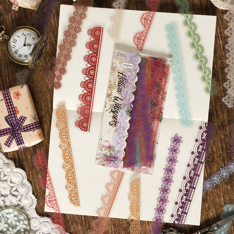 Mr.Paper Floral Whisper Serie Wasserfeste PET-Aufkleber Vintage Spitze und Band für Journal Scrapbook DIY, 6 Packungen, Multicolour - Bild 4