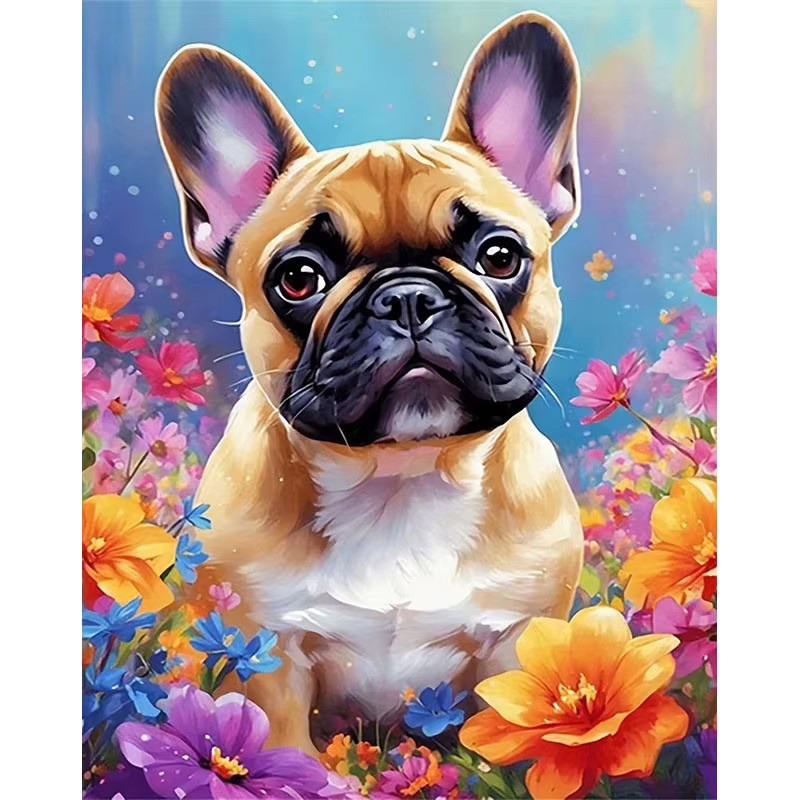 HUACAN Diamantmalerei Set mit Hunde-Tier-Motiv und Rosenblüten, 5D Diamant-Mosaik in Multicolour, Durchmesser: 30,0 cm - Bild 3