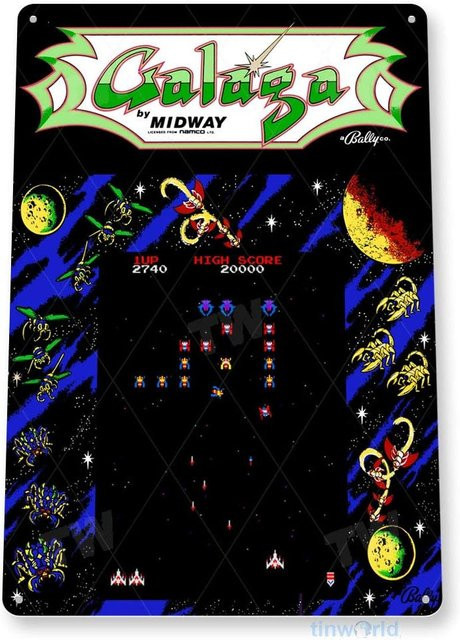 Tinworld Blechschild Galaga Arcade Retro Metalldekor für dein Spielzimmer, Mehrfarbig, B: 20,0 cm, H: 14,0 cm - Bild 1
