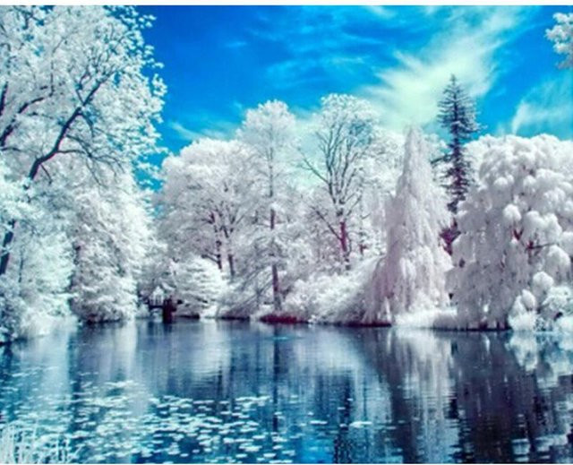 FIYO Diamant-Malerei Schnee-Winter-Landschaft als Strass-Mosaik-Bild aus Canvas, Breite: 40 cm, Höhe: 30 cm - Bild 1