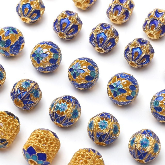 Beadia Distanzperlen, Cloisonné-Legierung, emailliert, bunte runde Perlen - Bild 1