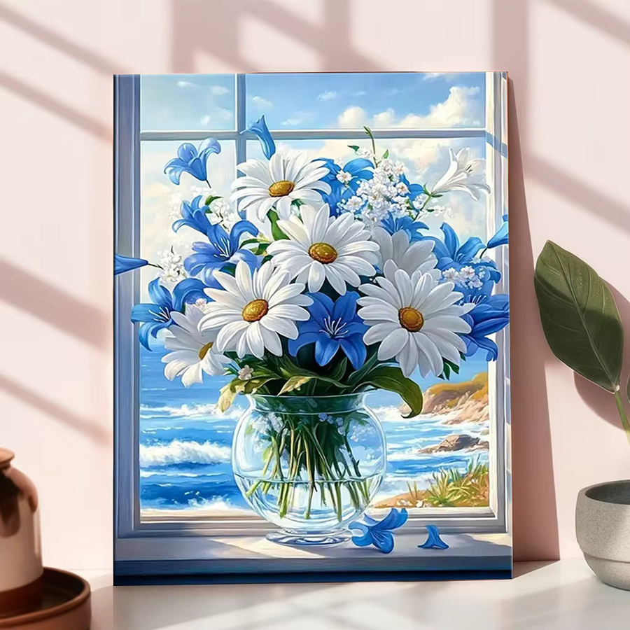 HUACAN Malen nach Zahlen Set Gänseblümchen Blumen auf Leinwand für Erwachsene in Mehrfarbig - Bild 2