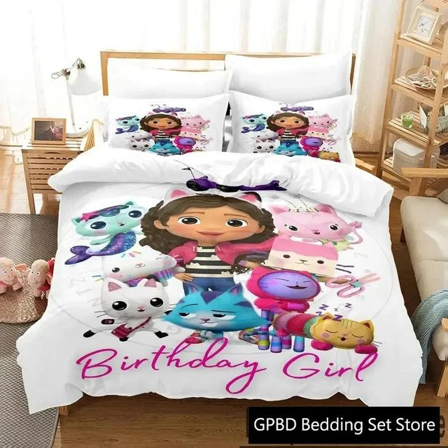 Lodestar Bettwäsche Set Gabby Puppenhaus 3D Druck mit Bettbezug und Kissenbezug, Weiß, B/H: 70 x 133 cm - Bild 1