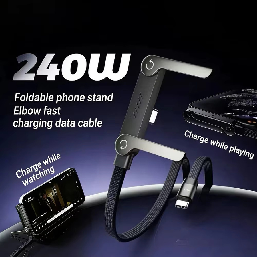 NNBILI USB-C zu USB-C Schnellladekabel mit faltbarer Desktop-Halterung, 240W, Schwarz - Bild 2