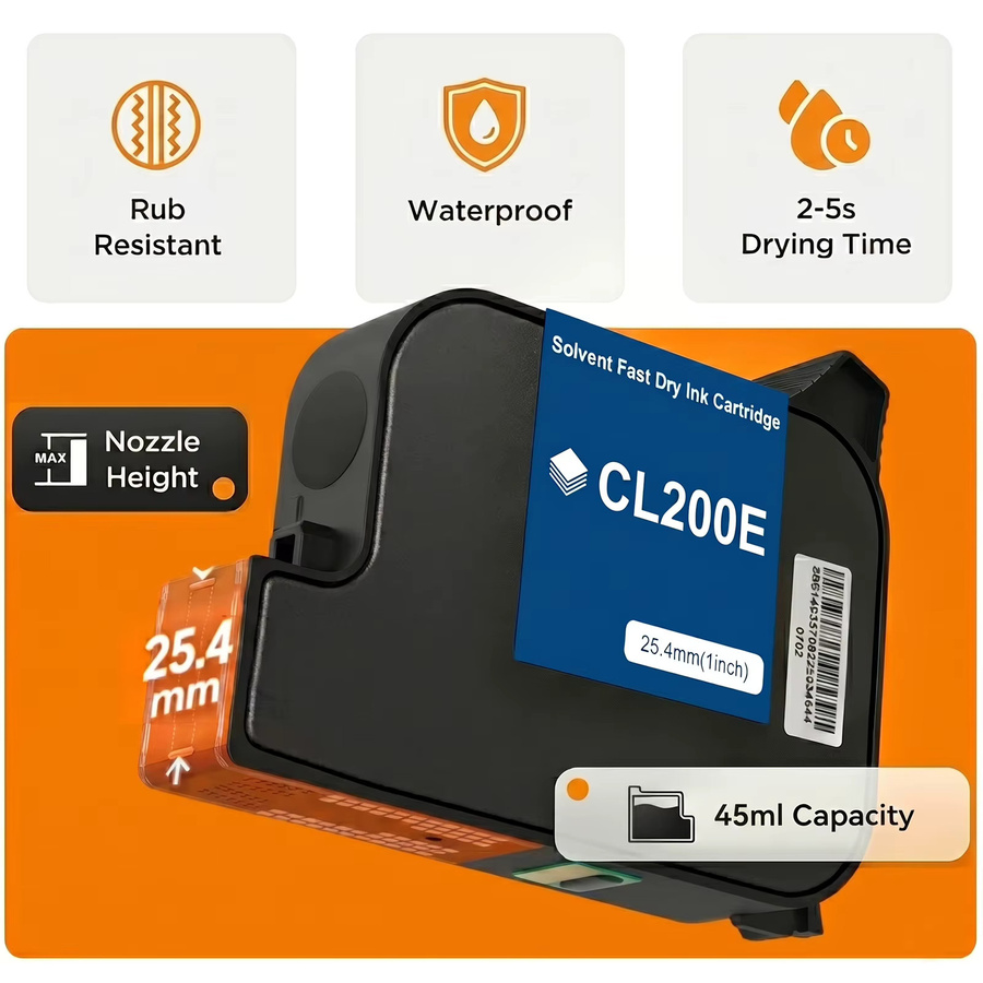 Cenliro CL200E Lösungsmittel-Tintenpatrone Schwarz, schnell trocknend und wasserfest für Online-Drucker, 25,4 mm - Bild 4