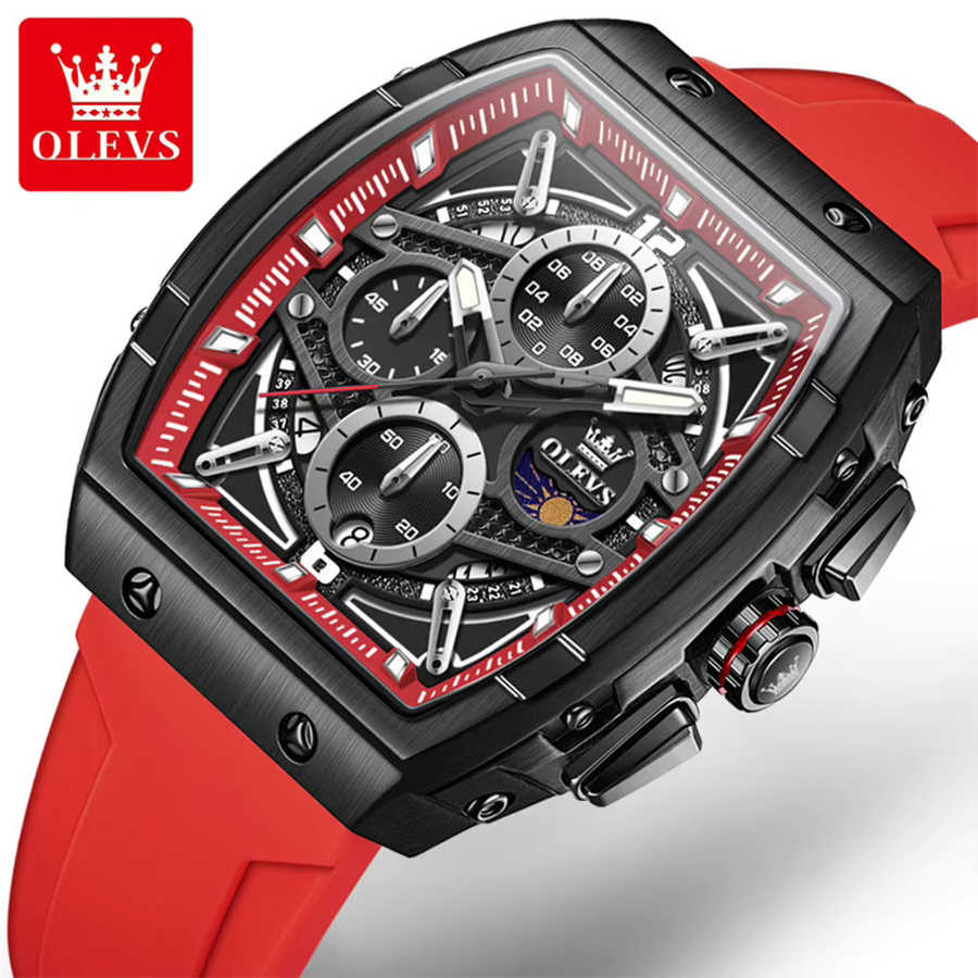 OLEVS Chronograph, Quarz, Silikonarmband, Schwarz, Herren - Bild 7