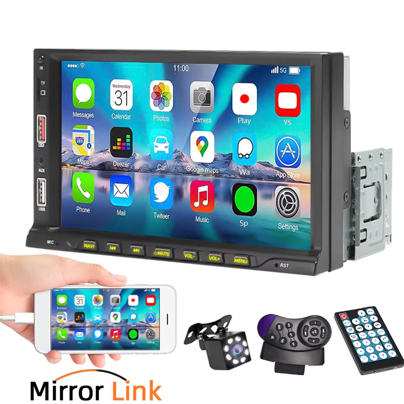 HIPPCRON 7-Zoll Auto-MP5-Player mit kabelgebundenem Carplay und Android Auto, FM-Radio und HD-Display in Schwarz - Bild 3