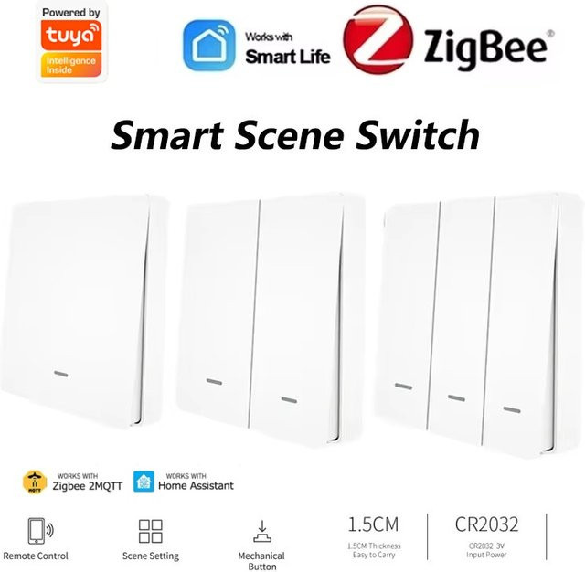 Tuya Zigbee 3.0 Smart Scene Button Switch Funk-Fernbedienung in Weiß, kompatibel mit Smart Life/Tuya App und Home Assistant - Bild 1
