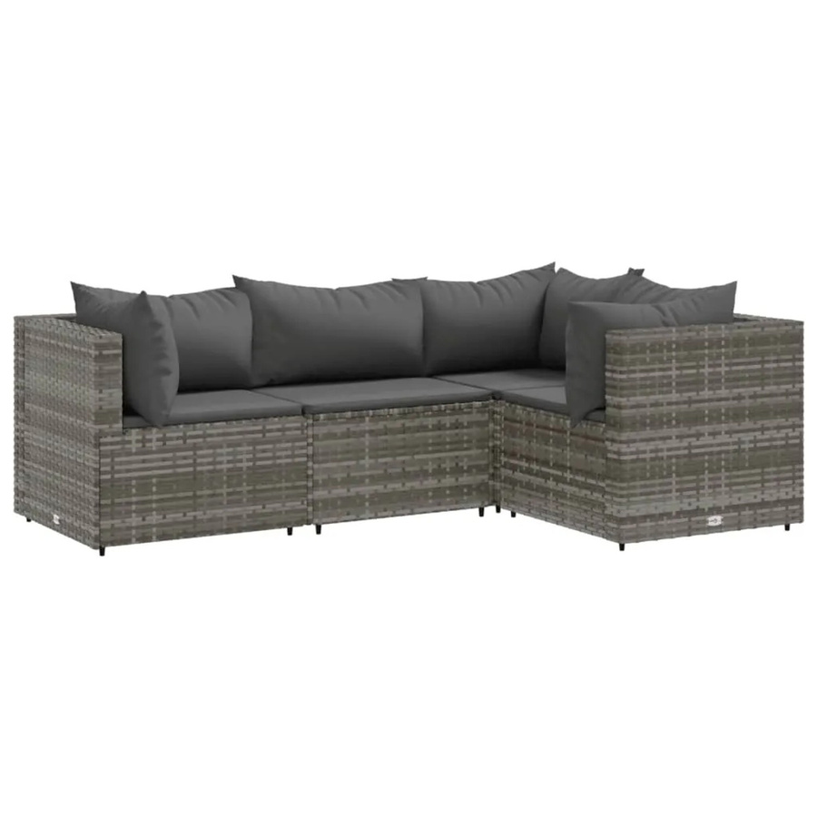 vidaXL 4-tlg. Garten-Lounge-Set in L-Form aus grauem PE-Rattan mit Polsterkissen und pulverbeschichtetem Stahlgestell - Bild 2