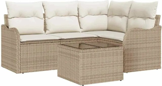 vidaXL Garten-Sofa-Set aus Poly Rattan in Beige mit Kissen, 5-teiliges L-Shape Lounge-Set mit UV-beständigen Polstern - Bild 1