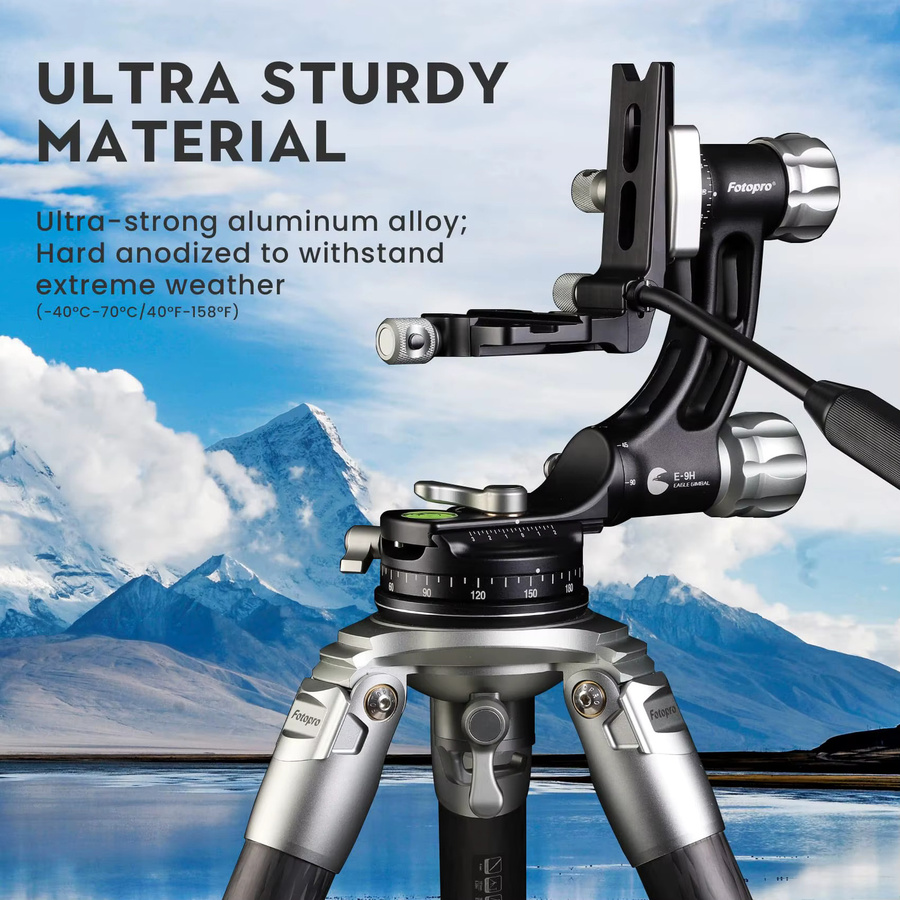 Fotopro E-9H Gimbal-Kopf in Schwarz, robuster Aluminium-Flüssigkeitskopf für Wildtier- und Astrofotografie mit einer maximalen Traglast von 30 kg - Bild 4