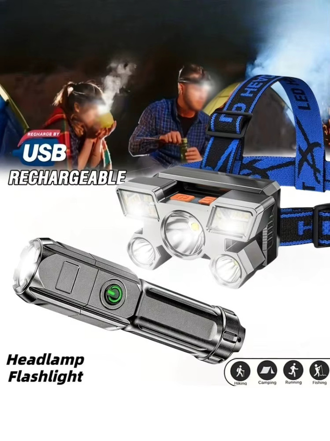 XIWANGFIRE USB wiederaufladbare 5-LED-Stirnlampe mit Zoom-Funktion in Schwarz - Bild 3
