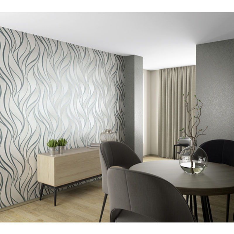 Marburg Vliestapete Hailey mit grafischem Wellenmuster und botanischem Design in Weiß und Grau, FSC-zertifiziert - Bild 2