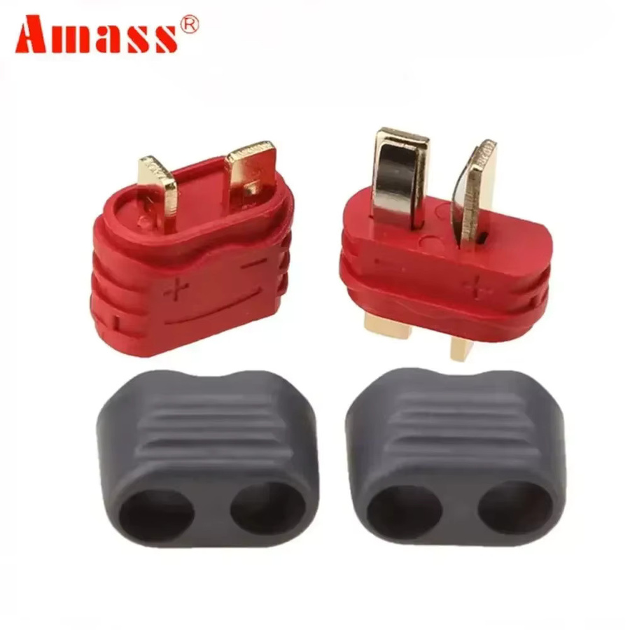 Amass Deans T-Stecker Set Männlich-Weiblich in Rot mit Schutzhülle für RC Lipo Akku Flugzeug und Spielzeug Verbindungen, 10 Paare - Bild 2