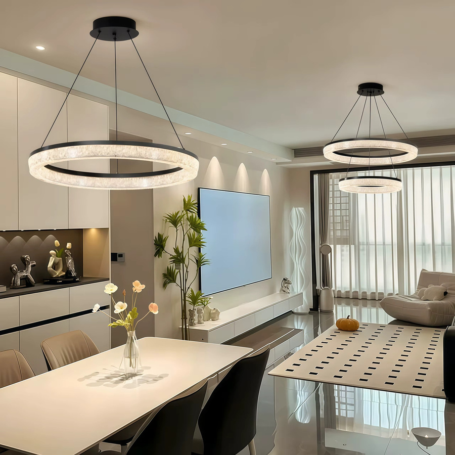 IRALAN LED Kronleuchter in Schwarz mit Kristall-Elementen, dimmbarer Ring-Pendelleuchte für Wohnzimmer, Esszimmer und Schlafzimmer - Bild 4
