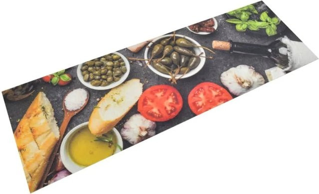 vidaXL Küchenteppich aus Samt in Wein & Essen, waschbar und rutschfest, B/T: 60 x 180 cm - Bild 1