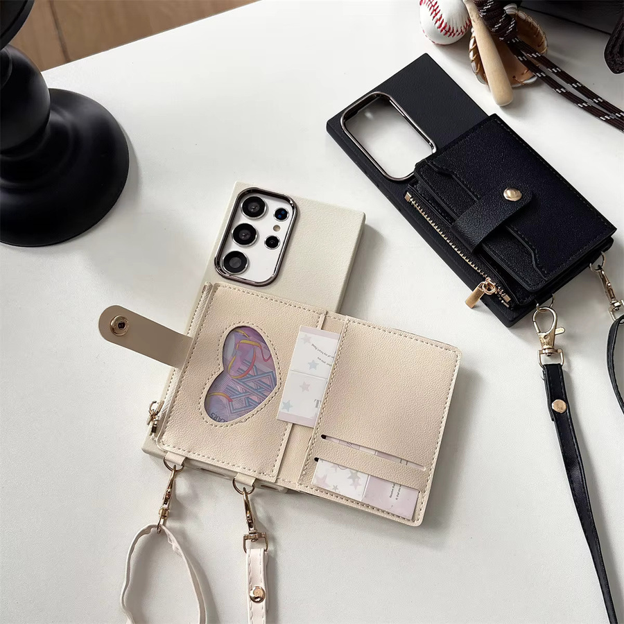 Brieftasche Handyhülle Crossbody aus Leder für Samsung Galaxy S25 Ultra S24 S23 S22 S21 FE A56 A55 A36 A17 A16 A07 A06 in Braun - Bild 3