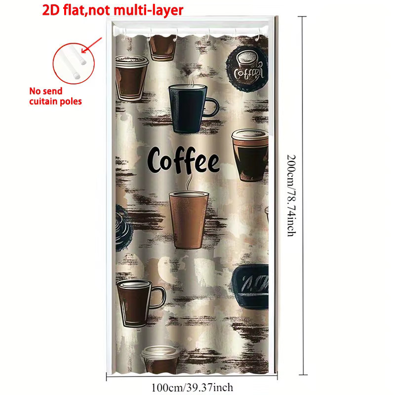 VIKAMA 2D Flacher Türvorhang mit Kaffeemuster in Braun, Retro-Kunstdesign als Trennwand für Küche und Esszimmer, Breite: 100 cm, Höhe: 200 cm - Bild 2