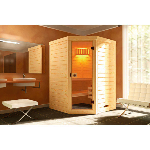 WEKA Massivholz-Elementsauna Laukkala 1 für 4 Personen in Braun inklusive 4,5 kW Ofen mit externer Steuerung und Saunaleuchtenset - Bild 2