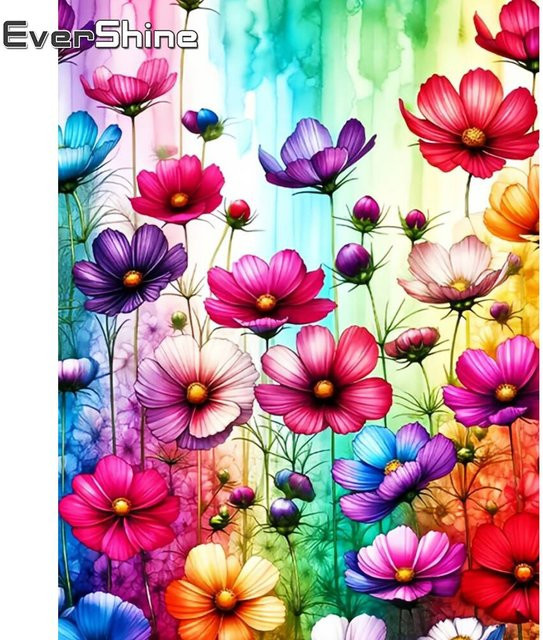 EverShine 5D-Diamant-Mosaik Set Mohnblume als buntes Landschaftsgemälde in runder Form, Diamant-Stickerei Kunsthandwerk, Durchmesser: 30 cm - Bild 1