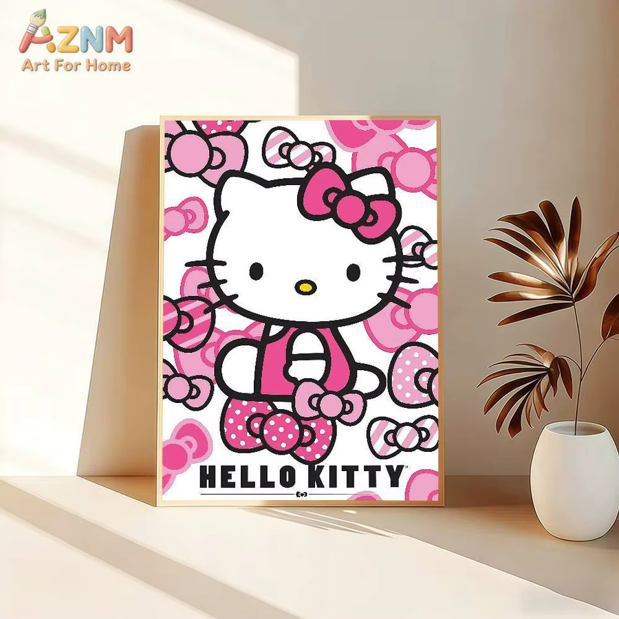 AZNM Hello Kitty Sanrio Leinwand-Wandkunst zum 50. Jubiläum, rosa Cartoon-Katzen-Poster ohne Rahmen, Motiv C - Bild 3