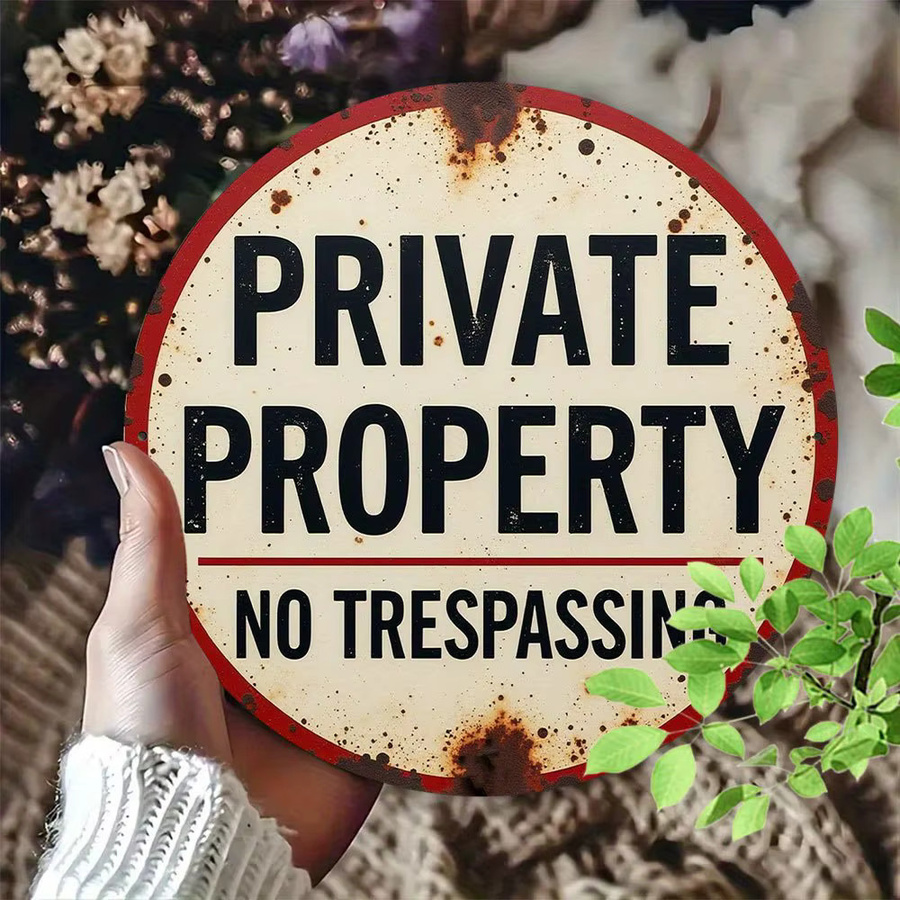 Rundes Vintage-Schild aus Aluminium von Potdemiel Private Property No Trespassing in Weiß, Durchmesser: 20 cm - Bild 3