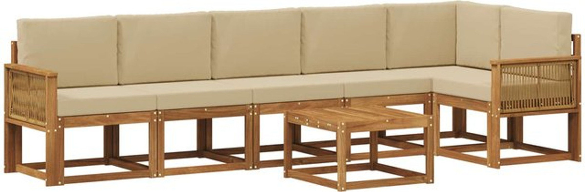 vidaXL Outdoor-Sofagarnitur aus Akazie mit 7-teiligem Set und Kissen in Natur und Beige - Bild 1
