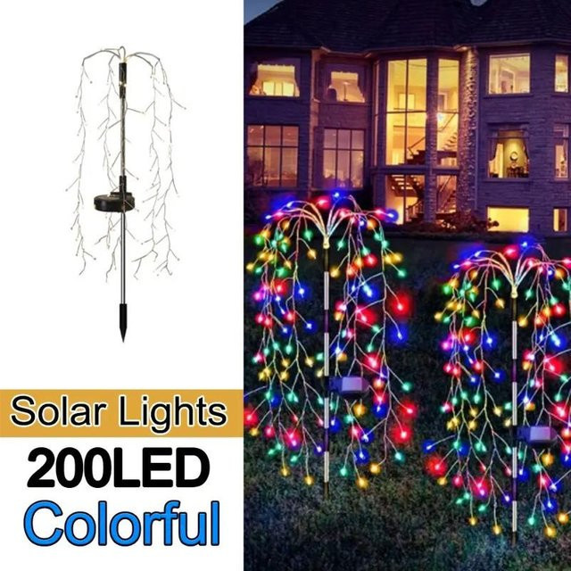 Lanzhong Solarbetriebene Weidenbaum Feuerwerkslampe mit 200 LEDs, Mehrfarbig, 2er-Set - Bild 1