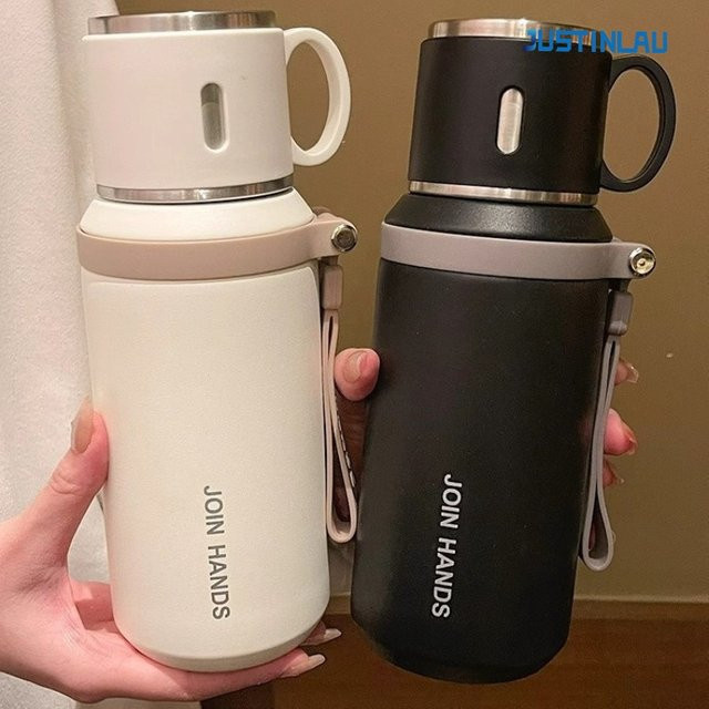 JUSTINLAU Thermosbecher Vakuumflaschen mit Teesieb aus Edelstahl, tragbare Reise-Thermowasserflaschen in Grün und Weiß, 600/800 ml - Bild 1