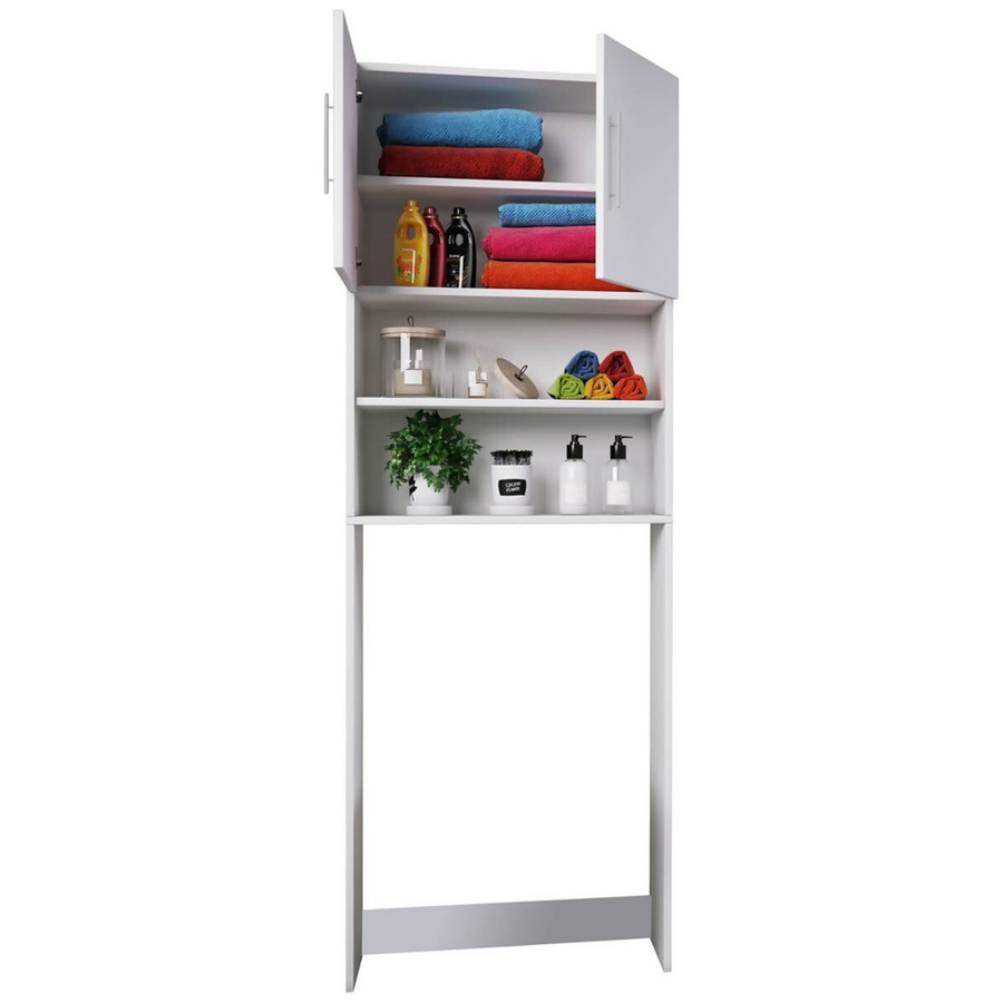 VCM Waschmaschinenschrank Jutas Überbauschrank in Weiß mit Holzstruktur Nachbildung für Bad und Waschküche, B/H/T: 64 x 185 x 20 cm - Bild 4