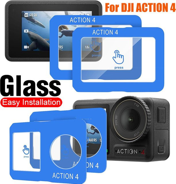 DJI Osmo Action 4 Displayschutzfolien Set aus gehärtetem Glas für Vorderseite, Rückseite und Objektiv, transparent - Bild 1