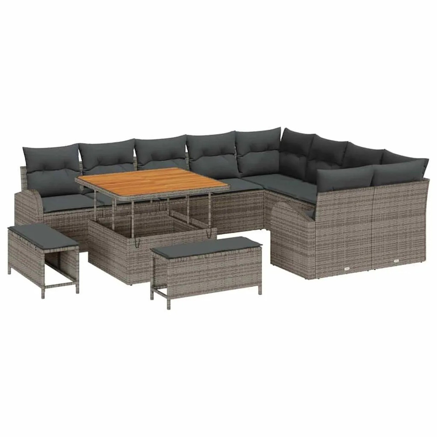 vidaXL Garten-Sofa-Set 12-teilig mit Kissen und Stauraumfunktion in Grau - Bild 2
