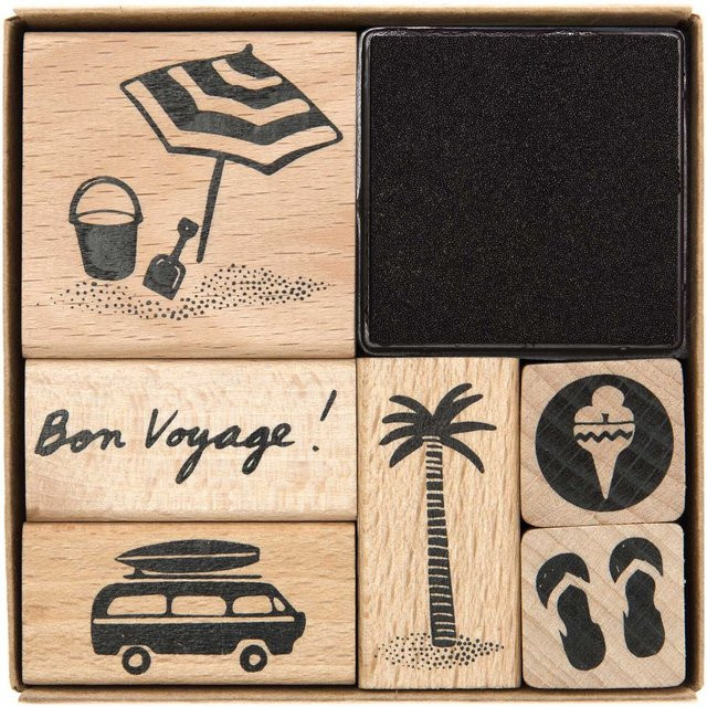 Rico Design Paper Poetry Stempelset Bon Voyage aus Holz in Schwarz - Bild 1