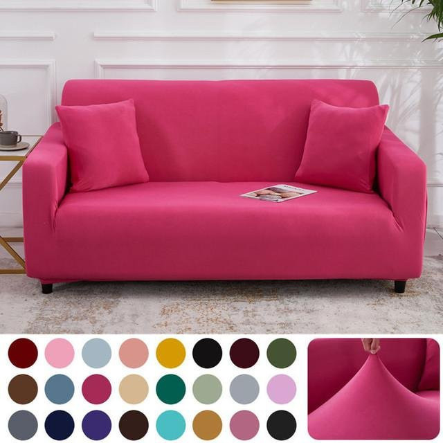 Einfarbiger Stretch Sofabezug aus Milchseidenstoff in Pink für Ecksofas und Wohnzimmer, Breite: 190-230 cm - Bild 1