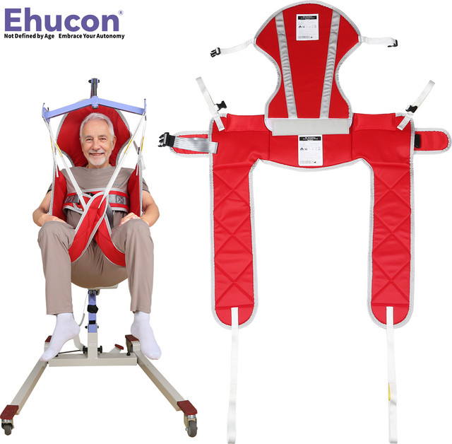 Ehucon Patient Harness Lift Hygiene Sling Toilettenhilfe mit Kopfstütze in Rot, Tragkraft 230 kg - Bild 1