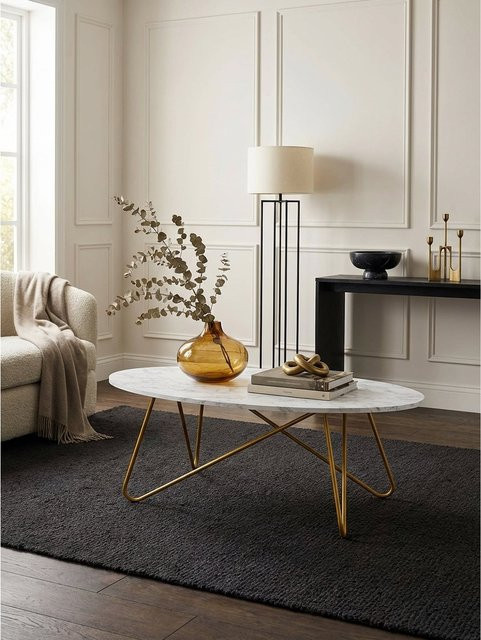 Couchtisch KADIMA DESIGN in Weiß mit Marmor-Optik und goldenem Metall-Gestell, B/T/H: 120 x 40 x 60 cm - Bild 1