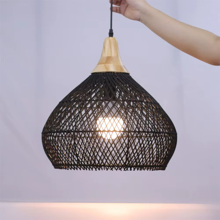 JOYINLED Pendelleuchte im Vintage-Stil aus handgefertigtem Rattan für Küche und Esszimmer im Wabi-Sabi-Design - Bild 2